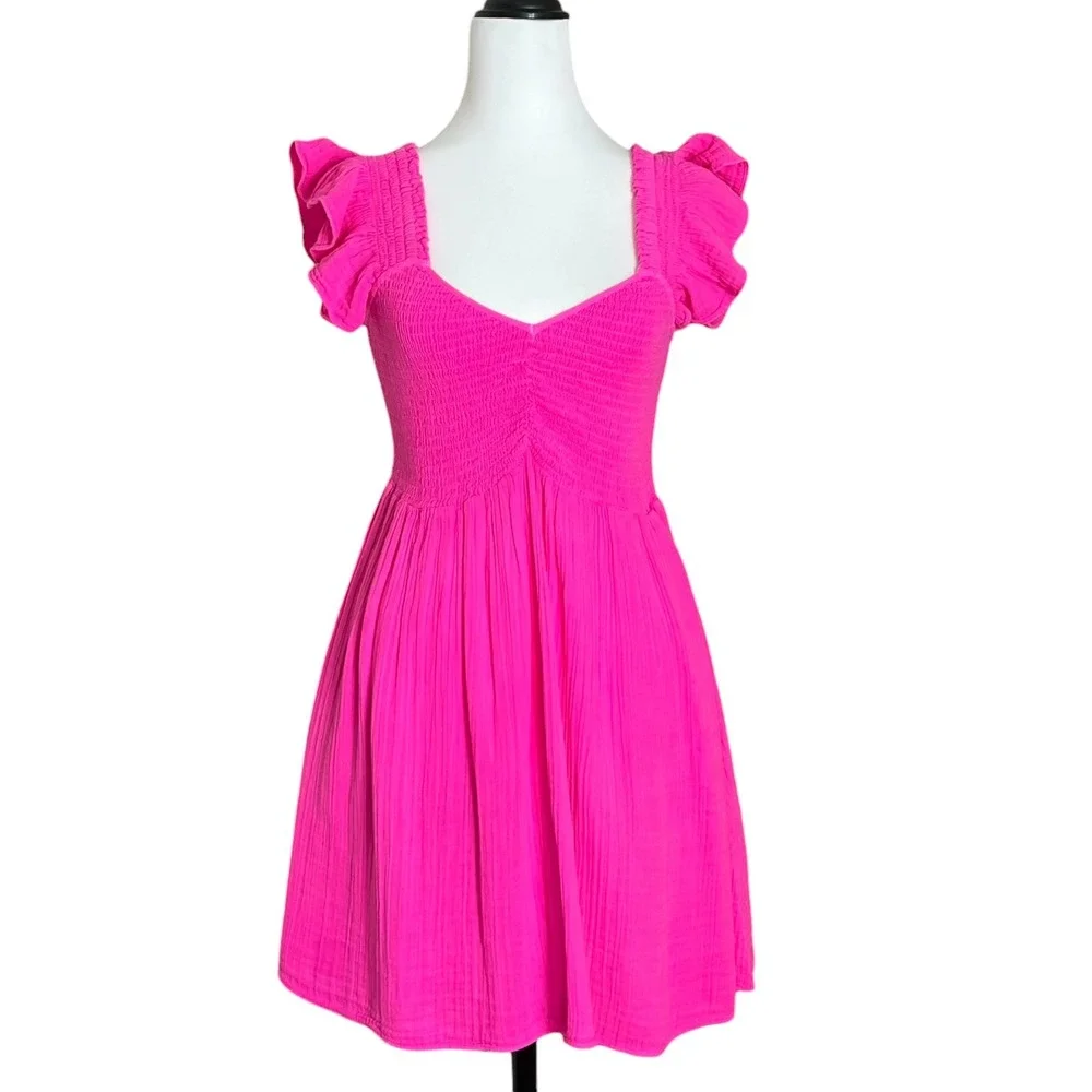 LoveShackFancy Athalia Dress Womens XS Pink Cotton Mini Ruffle Cottagecore Date